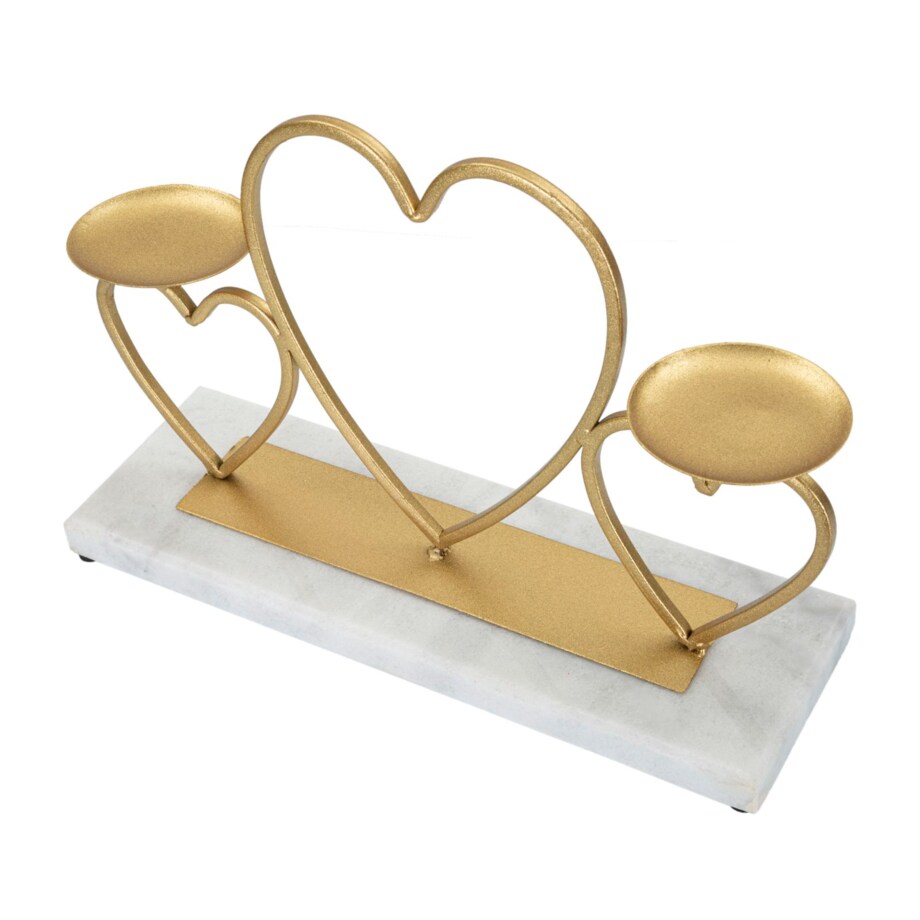 Świecznik dekoracyjny Hearts, 30 x 9 x 20 cm, świecznik na świecę, złoty, marmurowy, żelazo, marmur, Mauro Ferretti