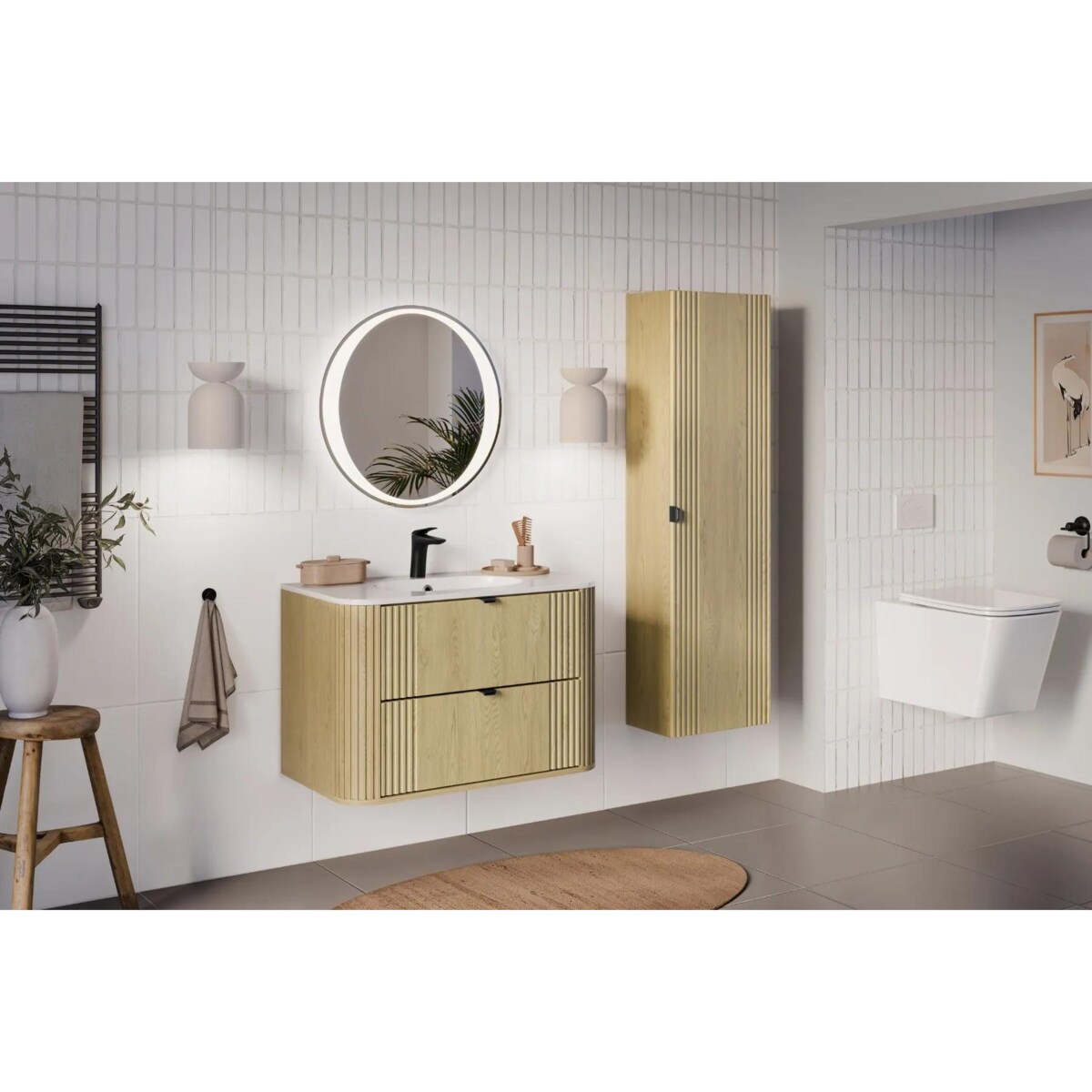 Szafka pod umywalkę OVALIA CREMONA 2S 80cm dąb cremona z umywalką wpuszczaną PURE