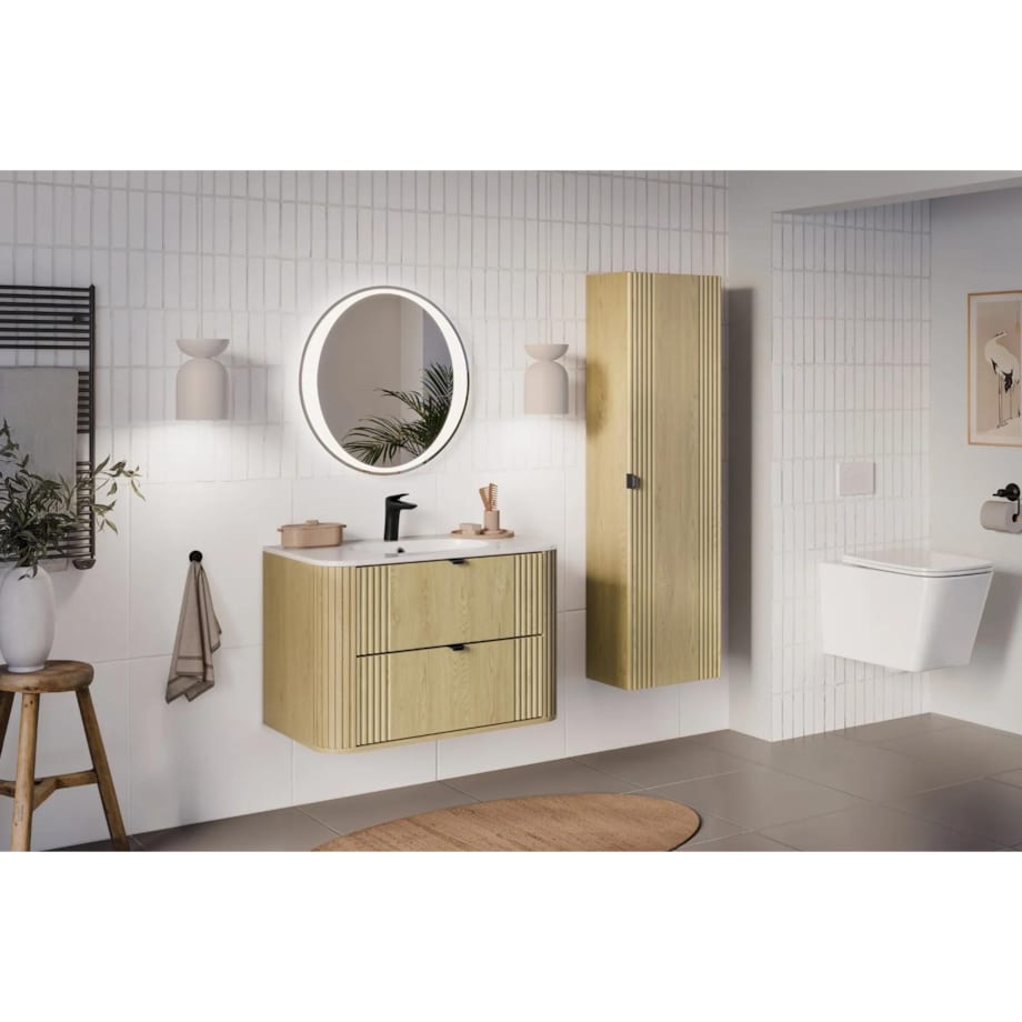 Szafka pod umywalkę OVALIA CREMONA 2S 80cm dąb cremona z umywalką wpuszczaną PURE