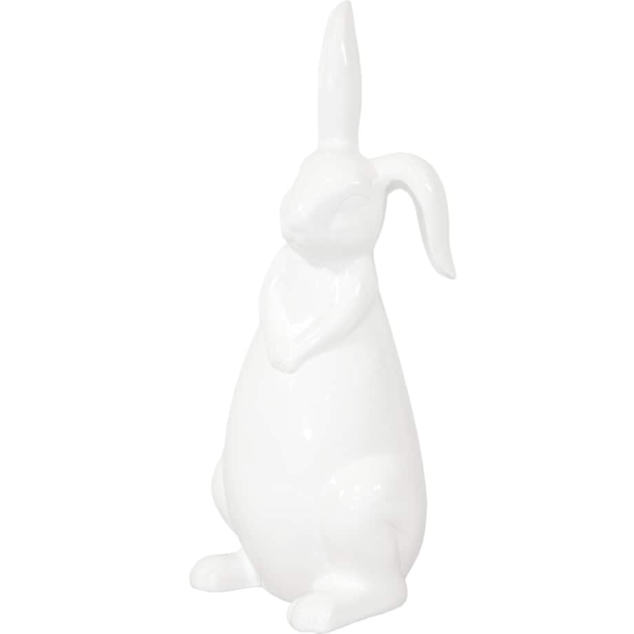 Dekoracja - siedzący biały królik z klapniętym uszkiem 33x12x16 cm