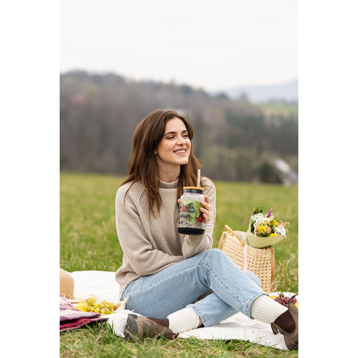 Słoik ze słomką 600 ml czarny Fuori 29804
