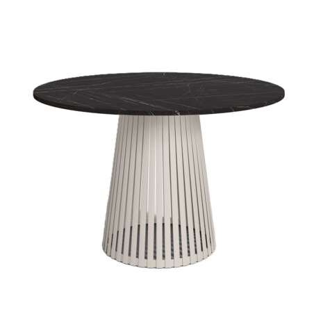 Stół VIV z lamelami do salonu, blat 75cm marmur ciemny-podstawa kaszmir