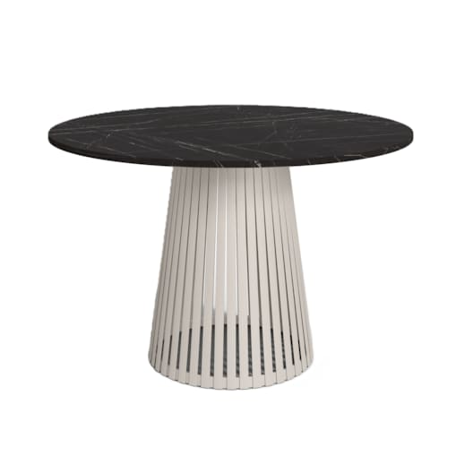 Stół VIV z lamelami do salonu, blat 75cm marmur ciemny-podstawa kaszmir