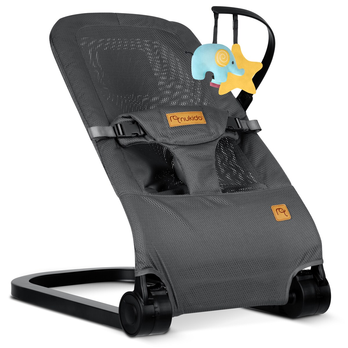 Leżaczek bujany z zabawkami składany bujaczek kołyska Nukido