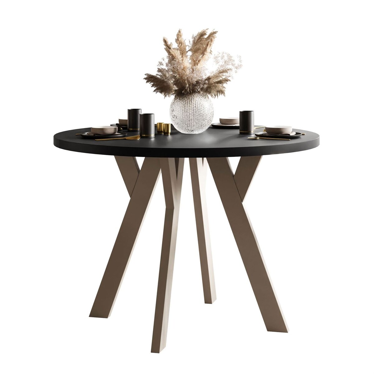 Okrągły stół rozkładany VOLTA MATT, nogi kaszmir, blat czarny