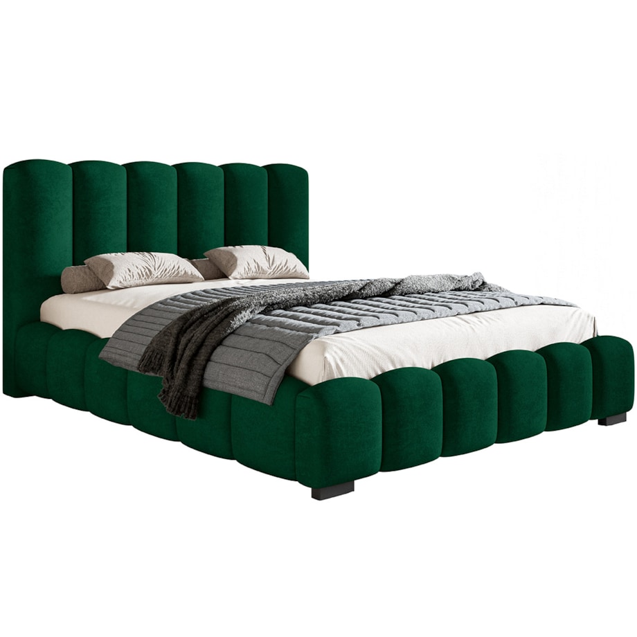 Łóżko tapicerowane 140x200 BEN18 do sypialni z pojemnikiem-butelkowa zieleń