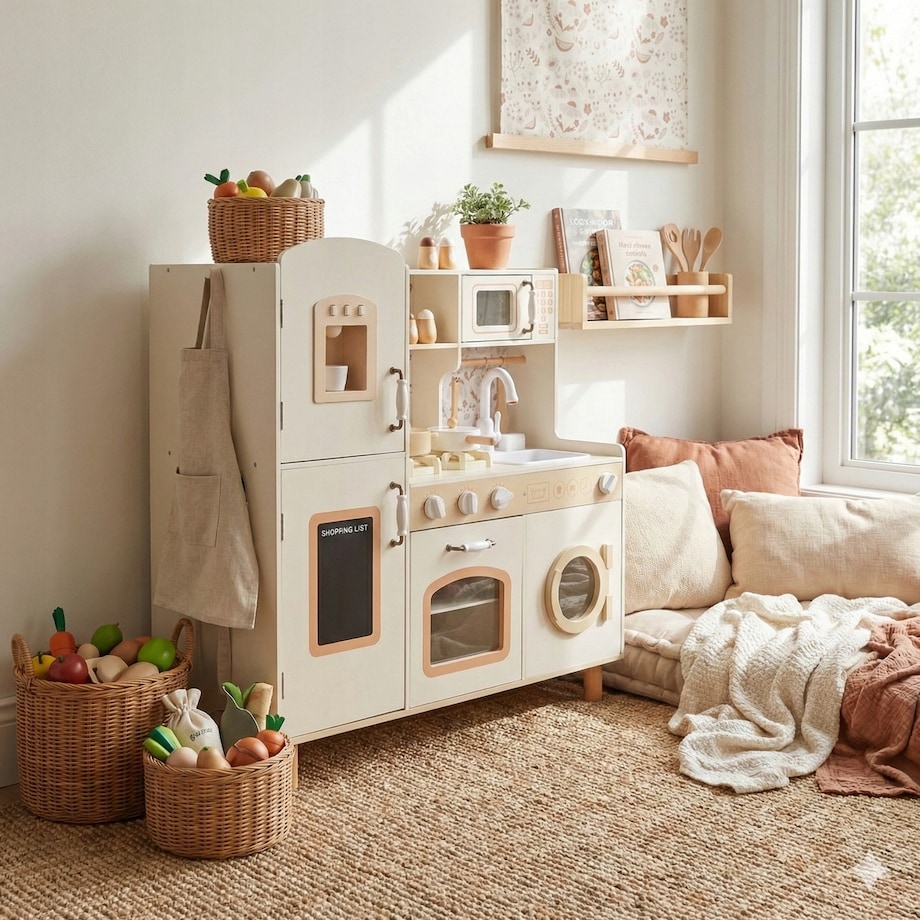 Drewniana kuchnia XXL dla dzieci Cook&Play światło, dźwięk - lodówka, piekarnik, pralka