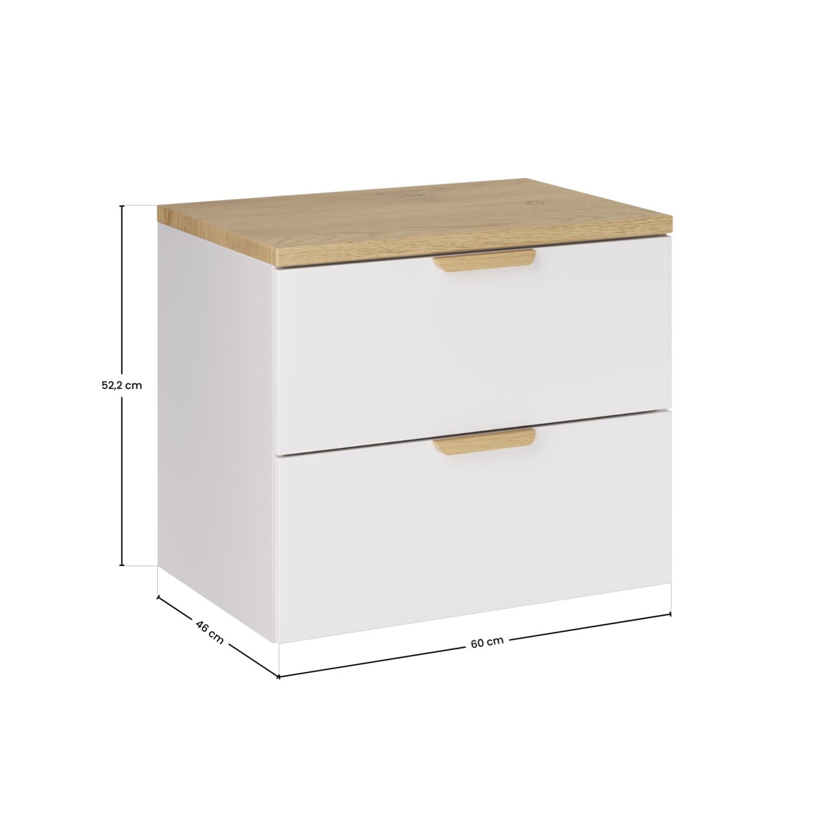 Szafka pod umywalkę wisząca z blatem z białego dębu, ASTER 60 cm