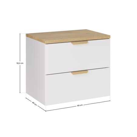Szafka pod umywalkę wisząca z blatem z białego dębu, ASTER 60 cm