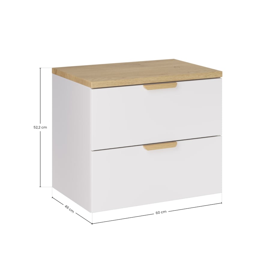 Szafka pod umywalkę wisząca z blatem z białego dębu, ASTER 60 cm