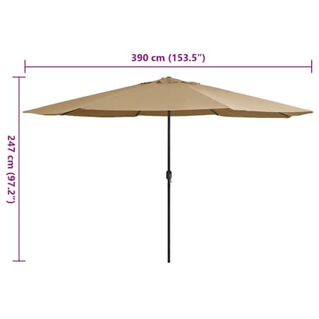 vidaXL Parasol ogrodowy na metalowym słupku, 390 cm, taupe