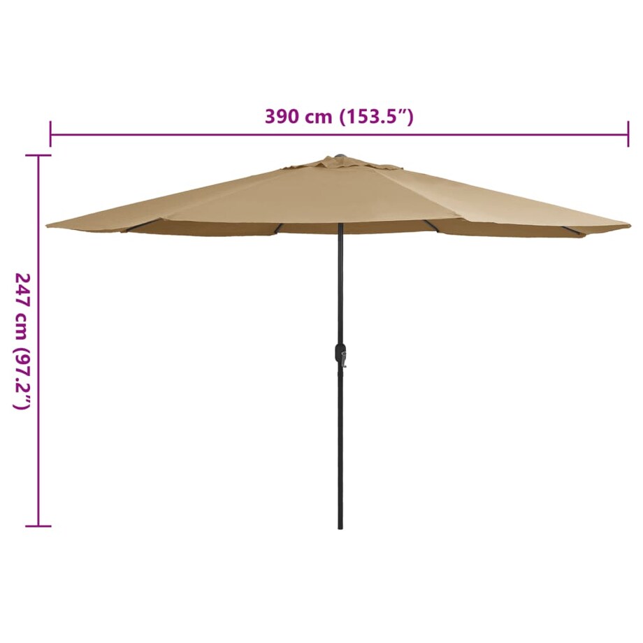 vidaXL Parasol ogrodowy na metalowym słupku, 390 cm, taupe