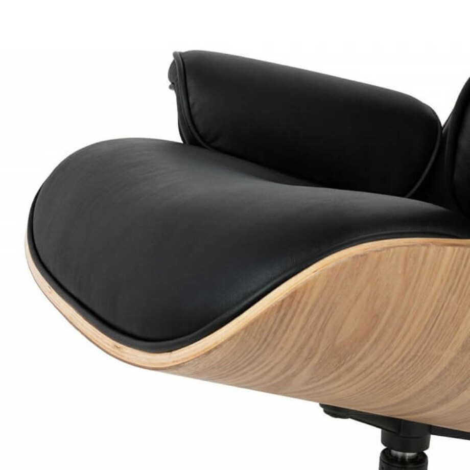 Drewniany fotel z podnóżkiem Lounge KH1501100104 do gabinetu czarny, King Home