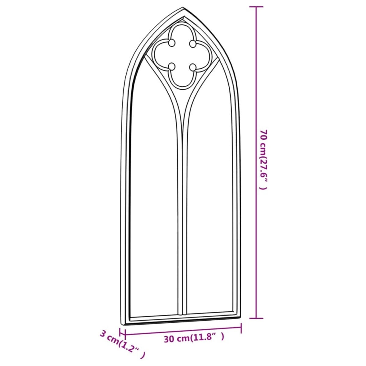 vidaXL Lustro do wnętrz, czarne, 70x30 cm, żelazne