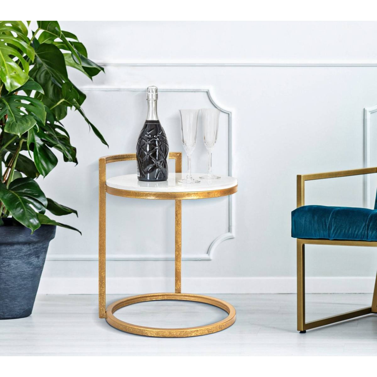 Stolik kawowy z blatem z imitacji marmuru, Ø 40 cm
