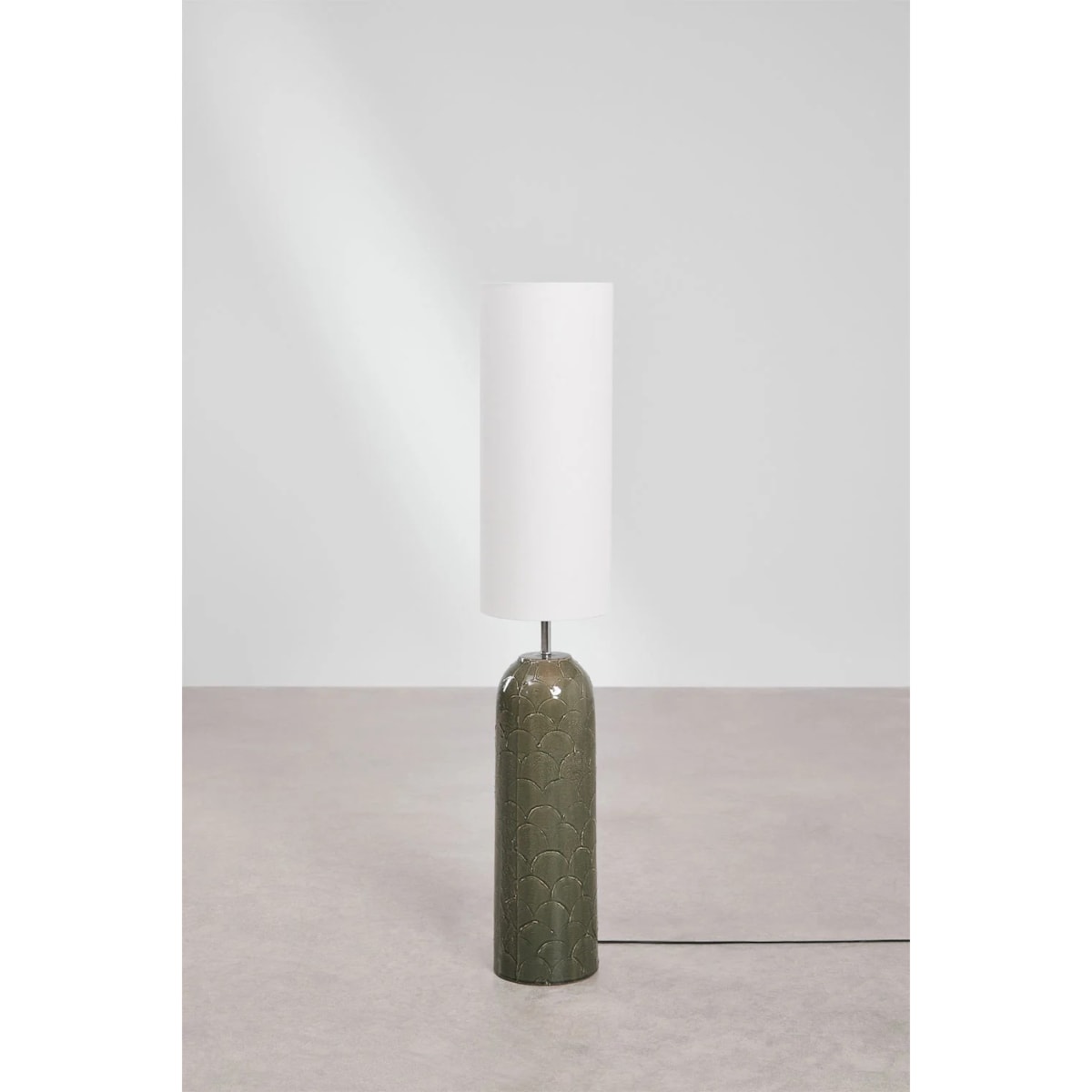 Lampa podłogowa z ceramiki i lnu Canela wojskowa zieleń