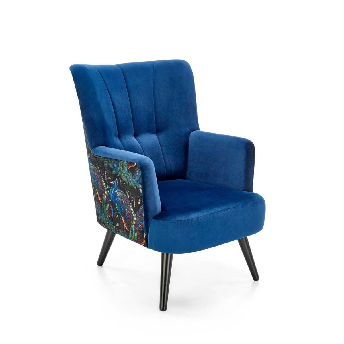 FOTEL WYPOCZYNKOWY Gredos granat WZÓR PTAKA drewniane nogi