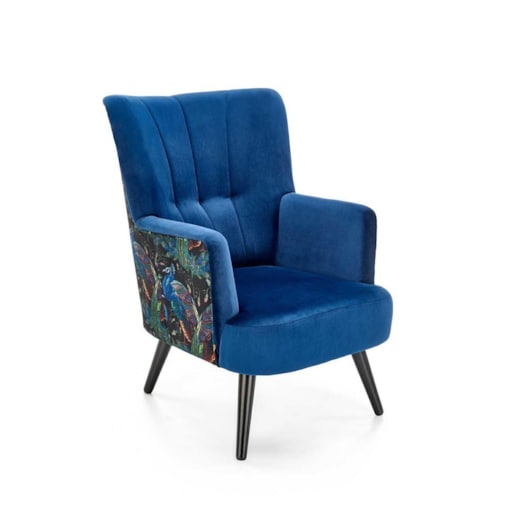 FOTEL WYPOCZYNKOWY Gredos granat WZÓR PTAKA drewniane nogi