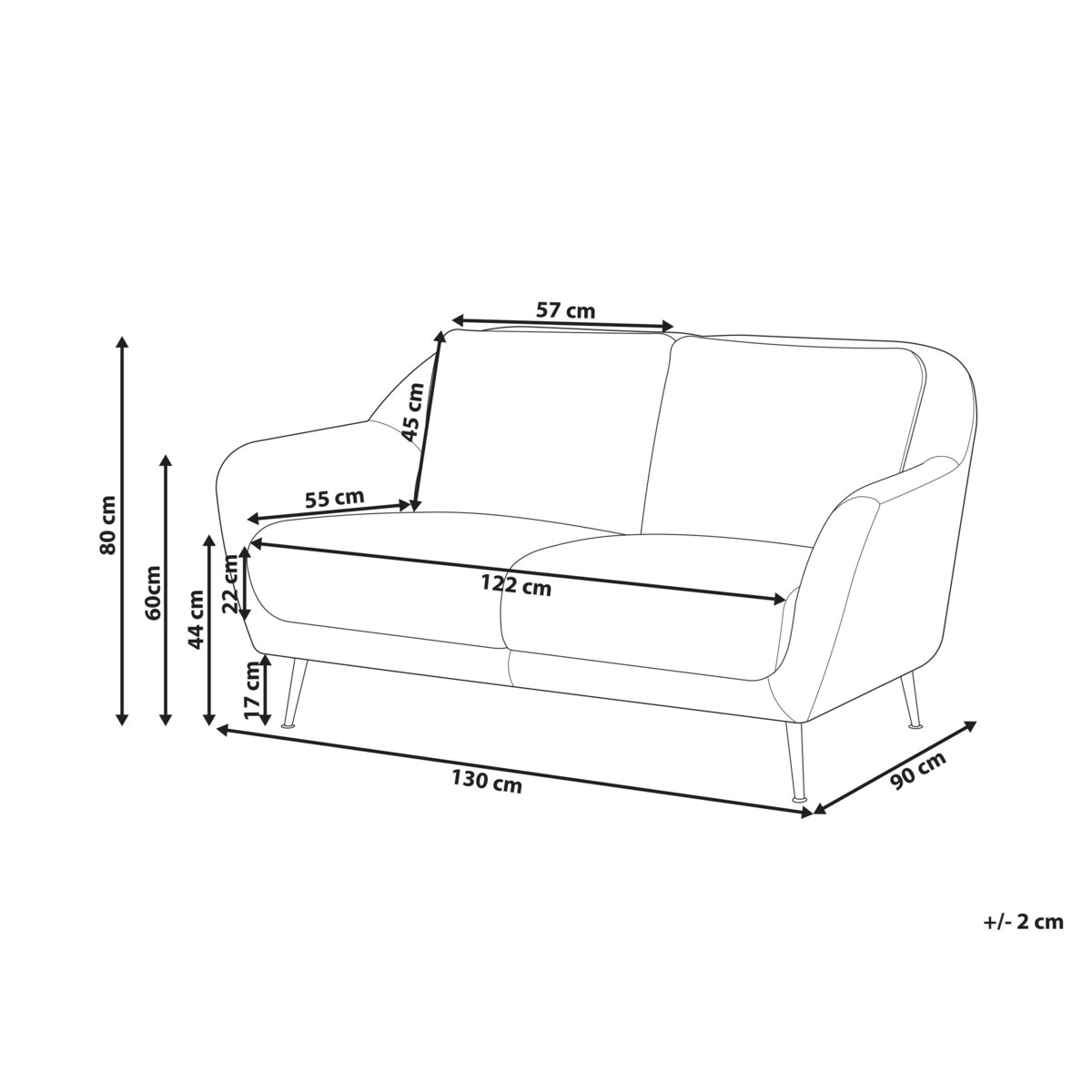 Sofa dla 2 osób EIBY Szenil Biały