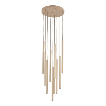 Lampa Wisząca Tk Lighting Ferro Na Kole Beżowa Szampański Ryflowana Tytan Metalowa Tuba Sopel Rurka 10X G9