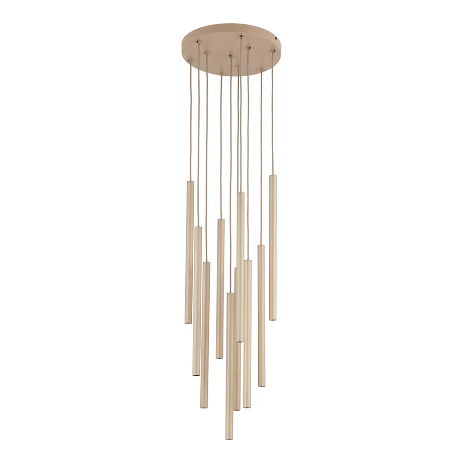 Lampa Wisząca Tk Lighting Ferro Na Kole Beżowa Szampański Ryflowana Tytan Metalowa Tuba Sopel Rurka 10X G9
