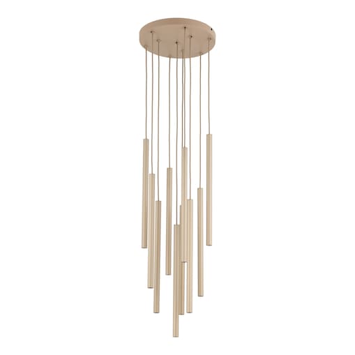 Lampa Wisząca Tk Lighting Ferro Na Kole Beżowa Szampański Ryflowana Tytan Metalowa Tuba Sopel Rurka 10X G9
