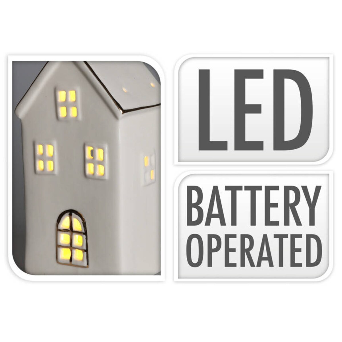 Ozdobny domek ceramiczny ze złotym wykończeniem, LED, 21 cm