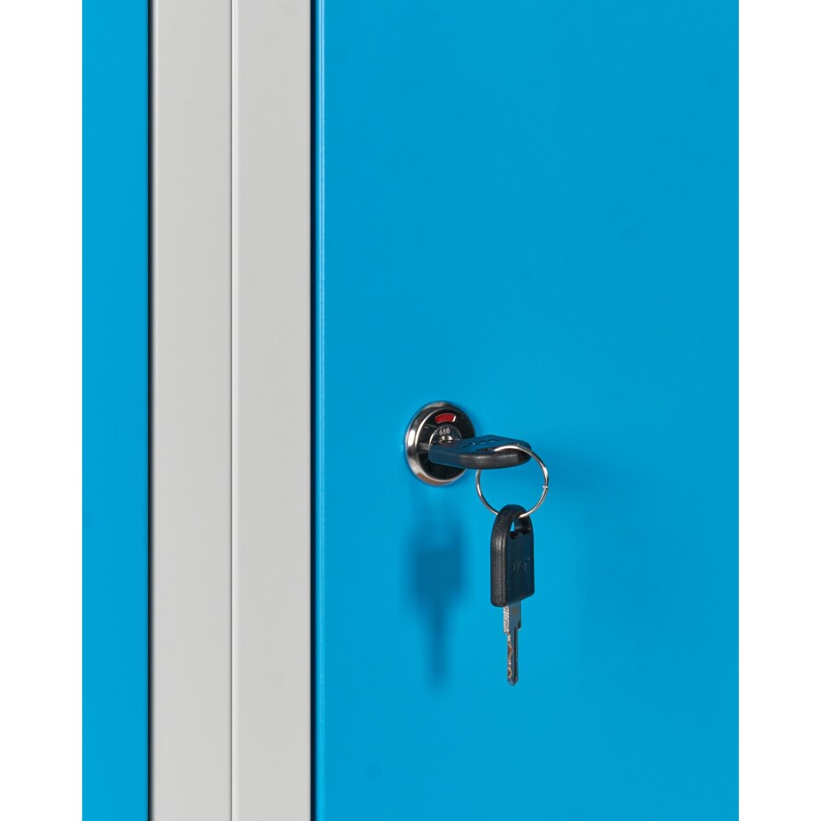 Szafa socjalna ubraniowa czterodrzwiowa z ławką ATHLETE Metal Szary/ niebieski