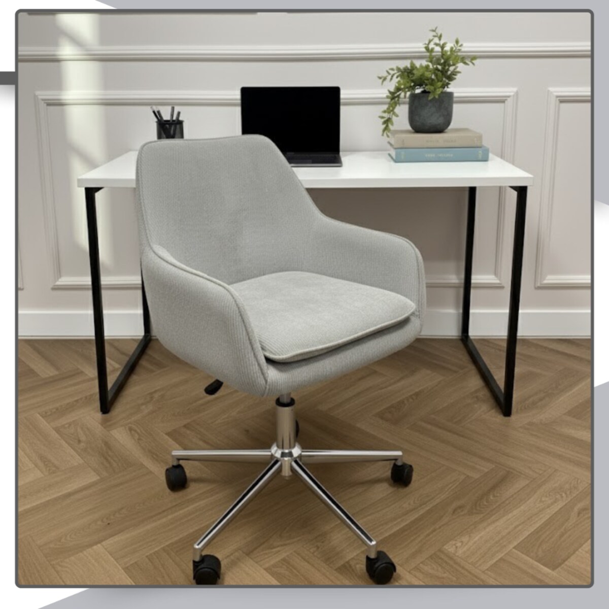 Fotel biurowy obrotowy krzesło biurowe tkanina prążkowana do biurka regulowany szary