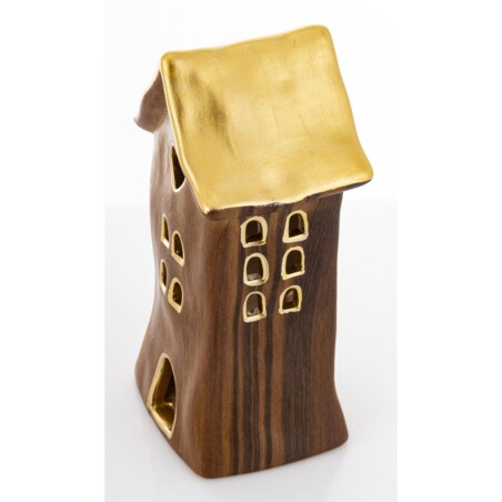Dolomitowy domek na tea-lighty 15x7,5x7 cm brązowy