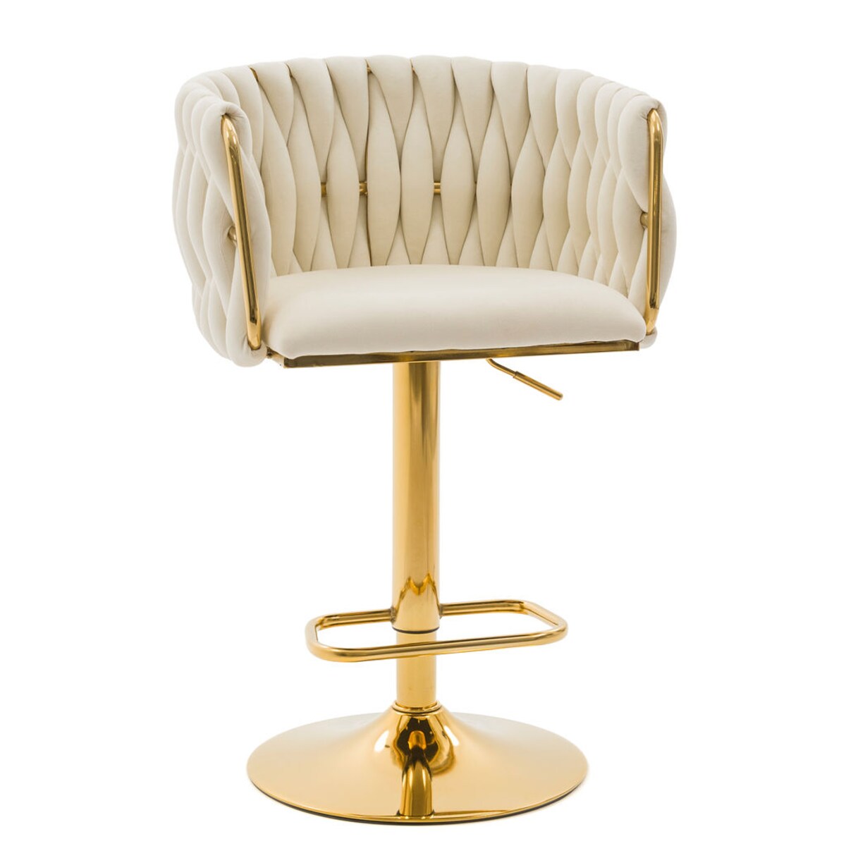 Hoker krzesło barowe obrotowe do wyspy kuchennej z oparciem ROSA GOLD beż