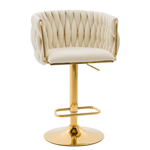 Hoker krzesło barowe obrotowe do wyspy kuchennej z oparciem ROSA GOLD beż