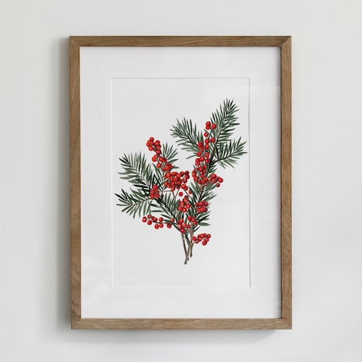 Plakat Gałązka sosny z ostrokrzewem 30x40cm