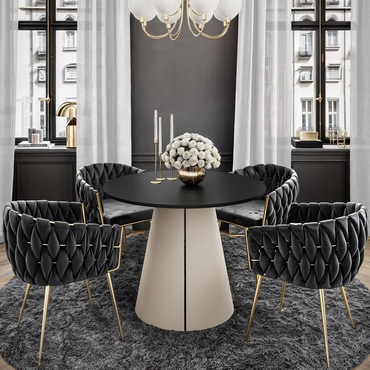 Okrągły stół rozkładany LAVA, średnica 120cm, kaszmir / czarny mat