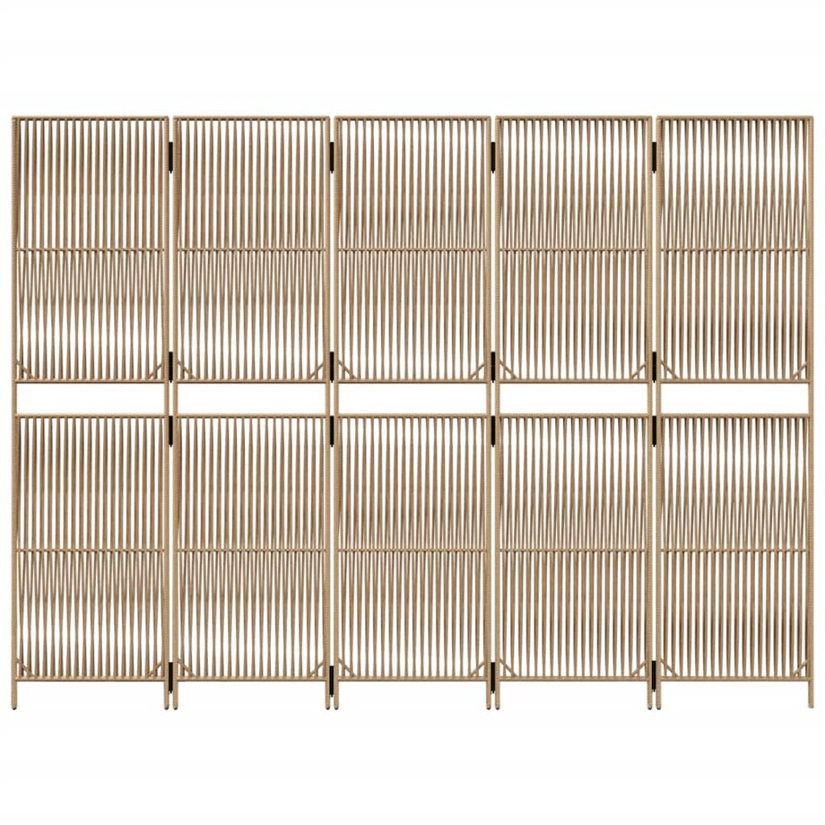 vidaXL Parawan 5-panelowy, beżowy, polirattan