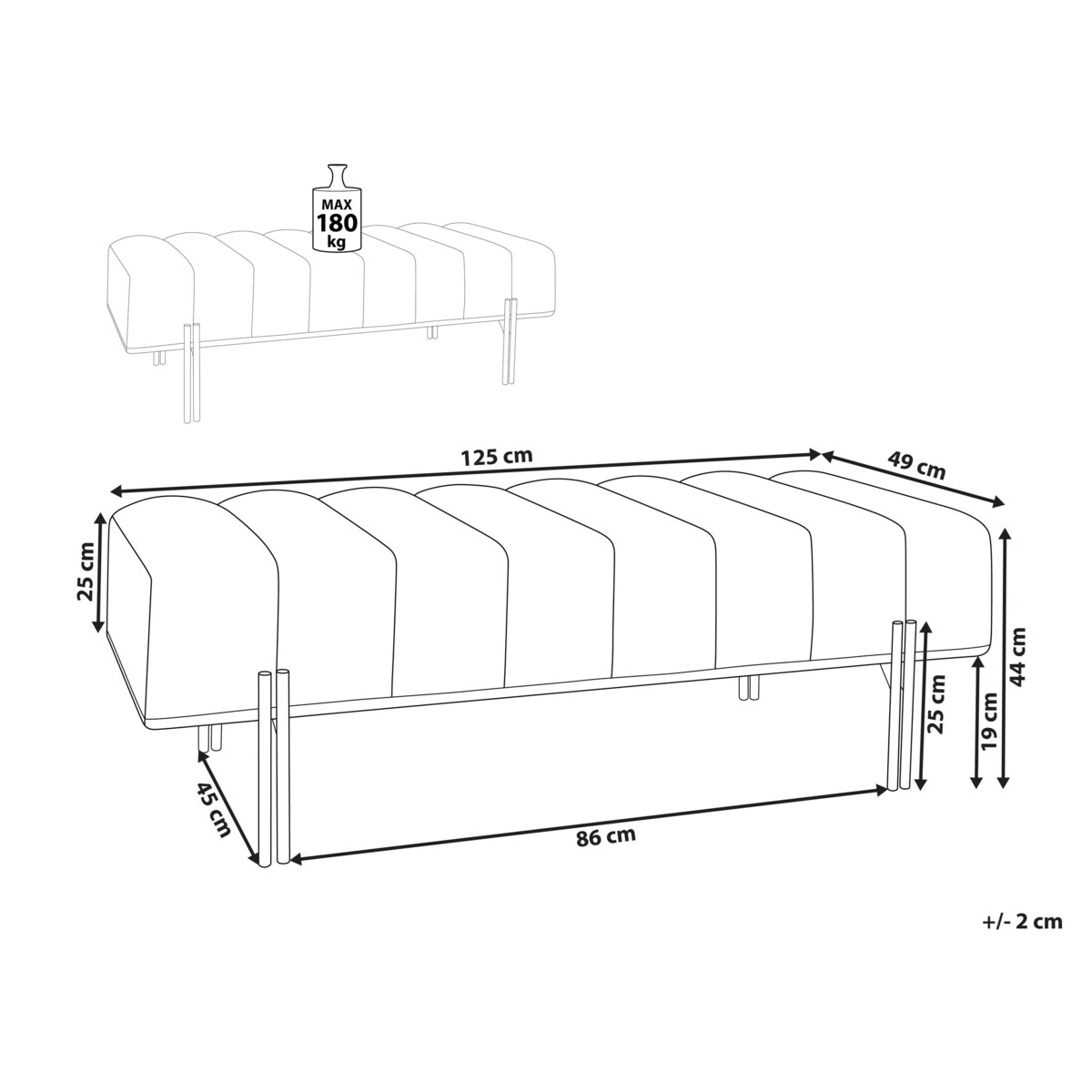 Ławka CAREY Tkanina szenilowa Złamana biel