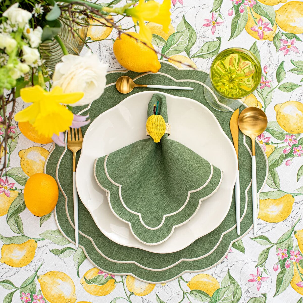 Haftowane serwetki Green Petali - 6 sztuk