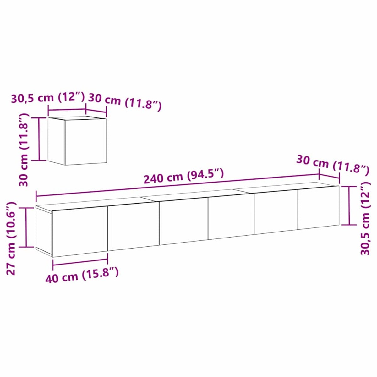 vidaXL Zestaw szafek RTV 4 pcs Czarny dąb 80 x 30 x 30 cm