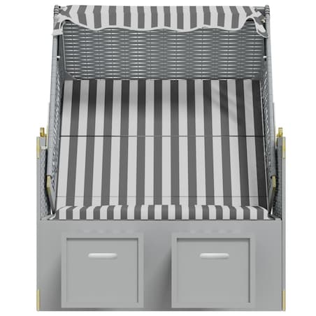 vidaXL Kosz plażowy z zadaszeniem, rattan PE i drewno, szaro-biały