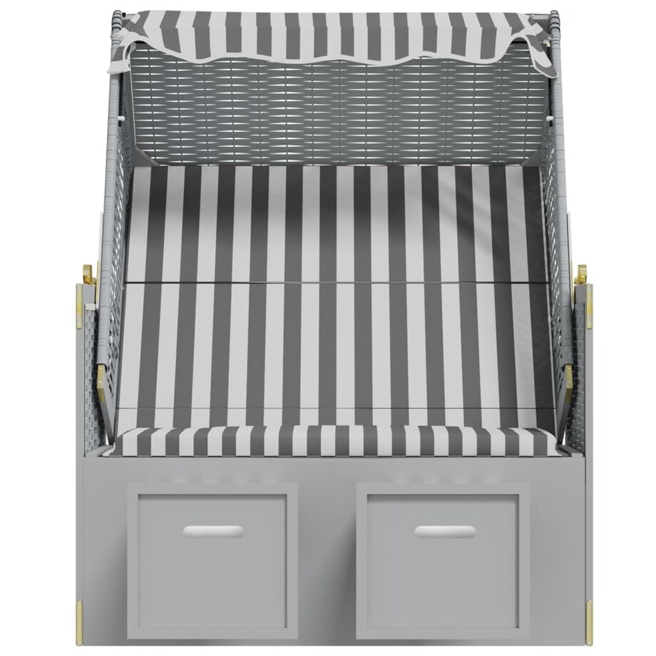 vidaXL Kosz plażowy z zadaszeniem, rattan PE i drewno, szaro-biały