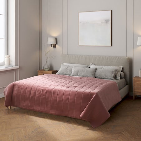 Narzuta pikowana w pasy 200x210 jasna śliwka - welwet