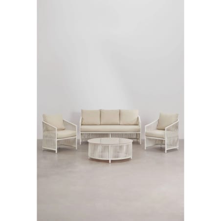 Zestaw ogrodowy: dwuosobowa sofa, 2 fotele i stolik kawowy kremowy Sophie