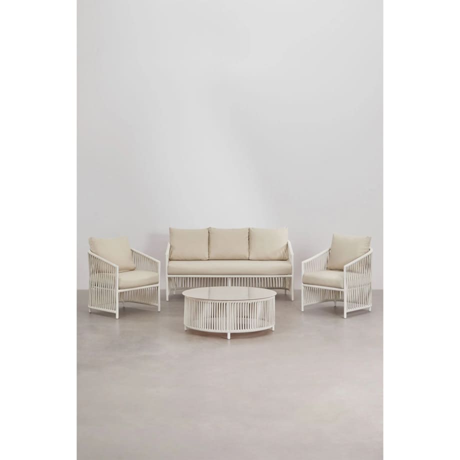 Zestaw ogrodowy: dwuosobowa sofa, 2 fotele i stolik kawowy kremowy Sophie