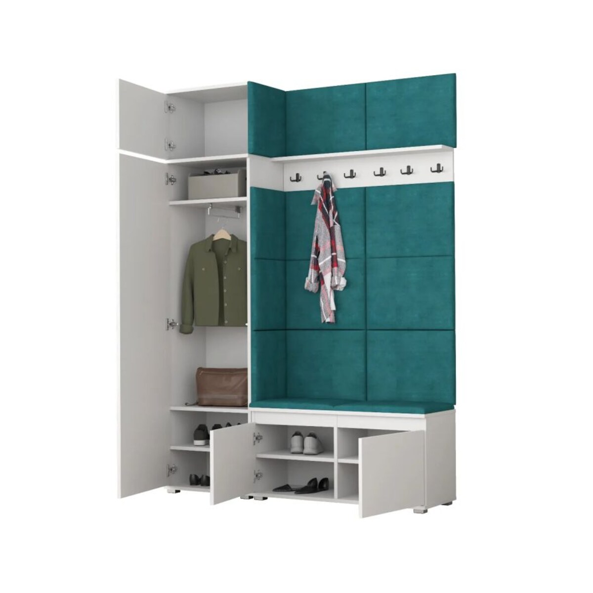 Garderoba z nadstawką i siedziskiem SINGAPUR 154 do przedpokoju biała/zielona