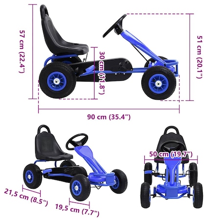 vidaXL Gokart na pedały, z oponami pneumatycznymi, niebieski