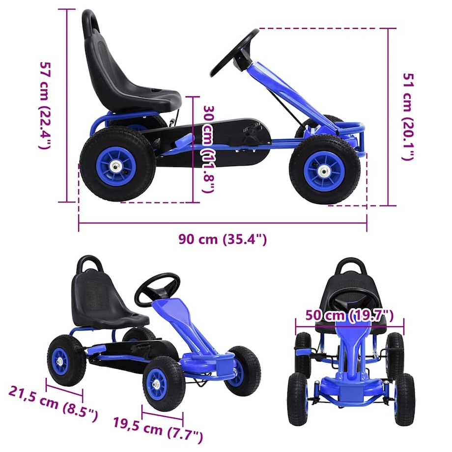 vidaXL Gokart na pedały, z oponami pneumatycznymi, niebieski