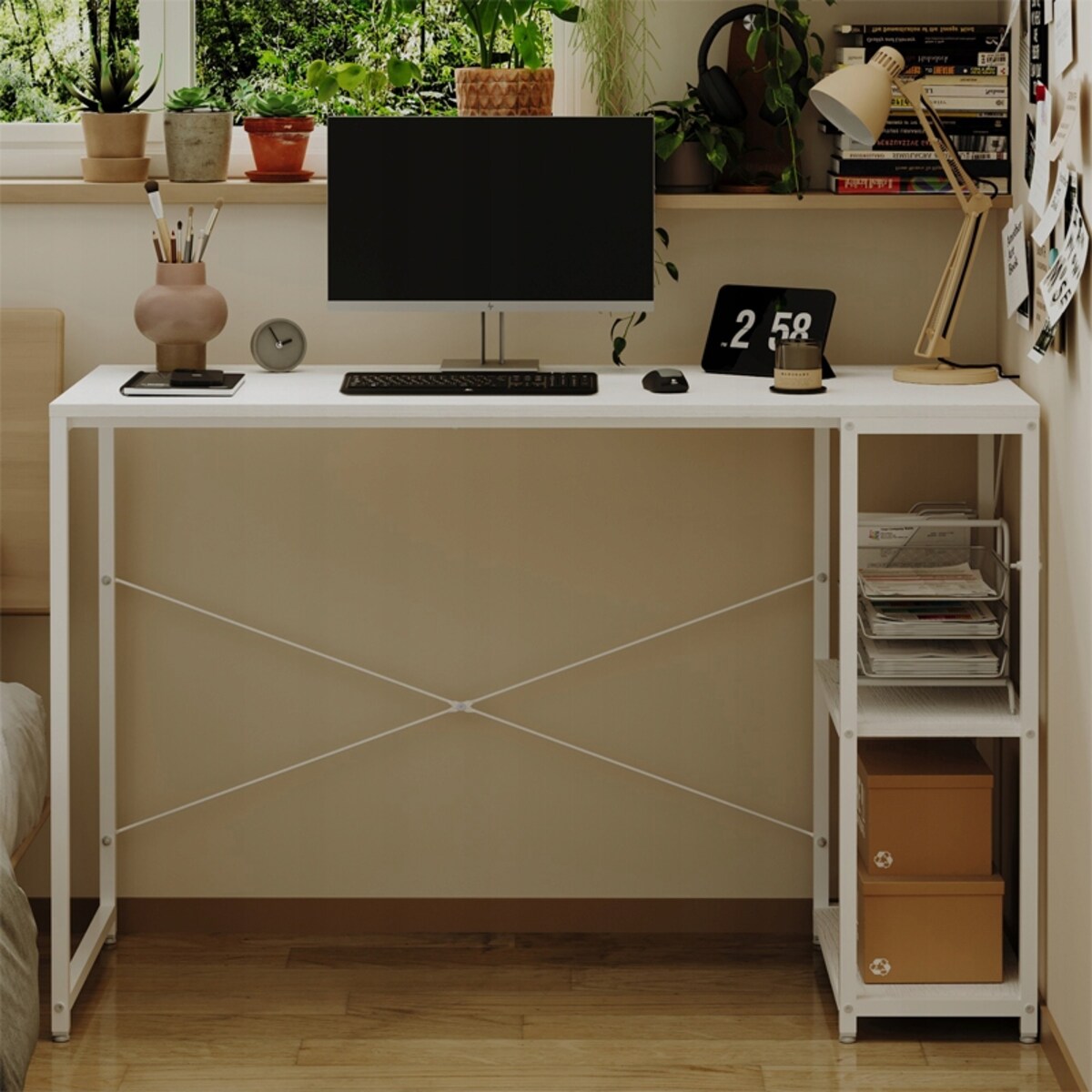 Biurko komputerowe stolik loft białe nowoczesne eleganckie z półkami industrialne stół