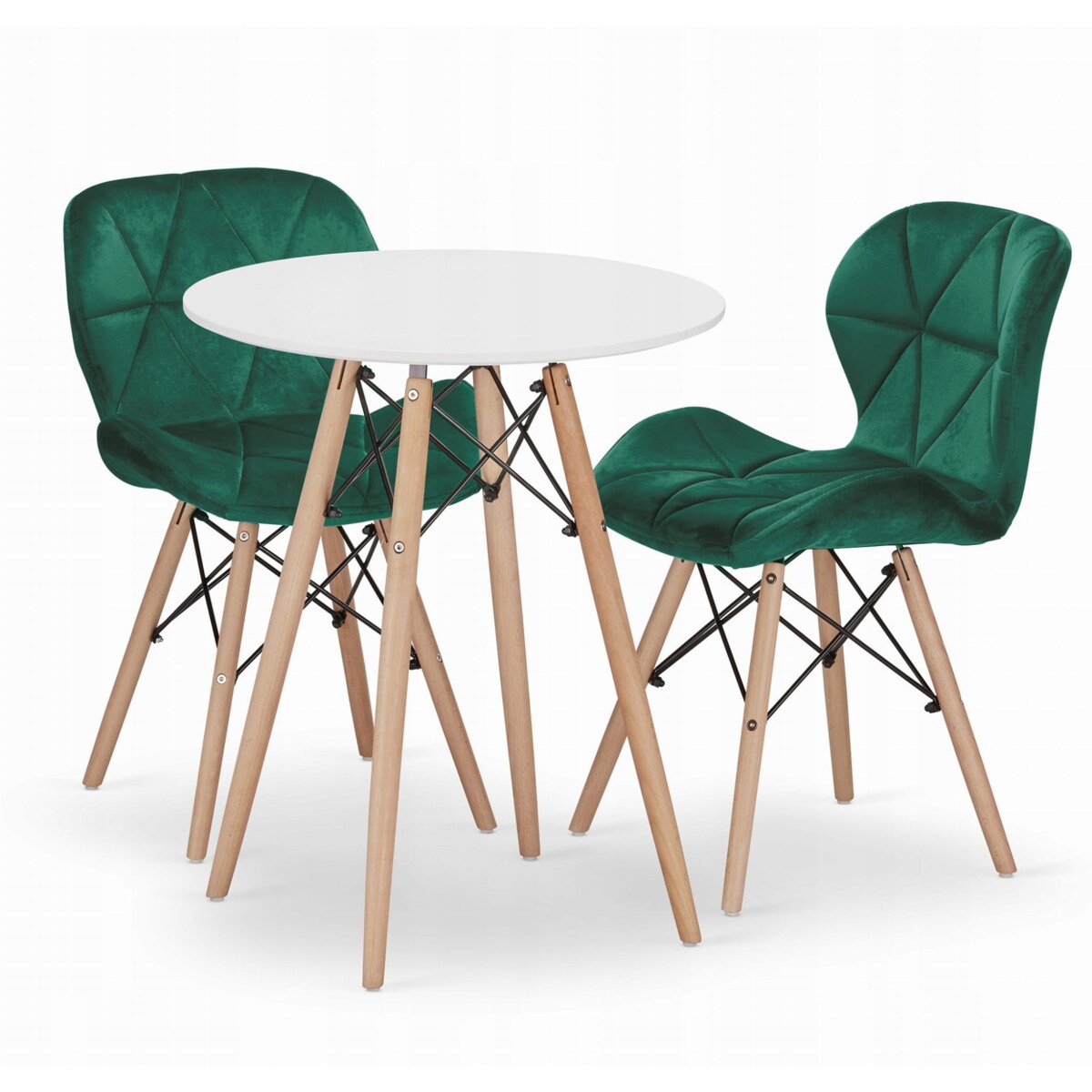 Zestaw Stół Do Jadalni Kuchni Salonu Biura Okrągły Todi 60 Biały + 2 Krzesła Lago Zielone