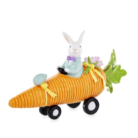 Dekoracja - królik AUTOMOBILISTA na marchewce 12,5x22x6 cm