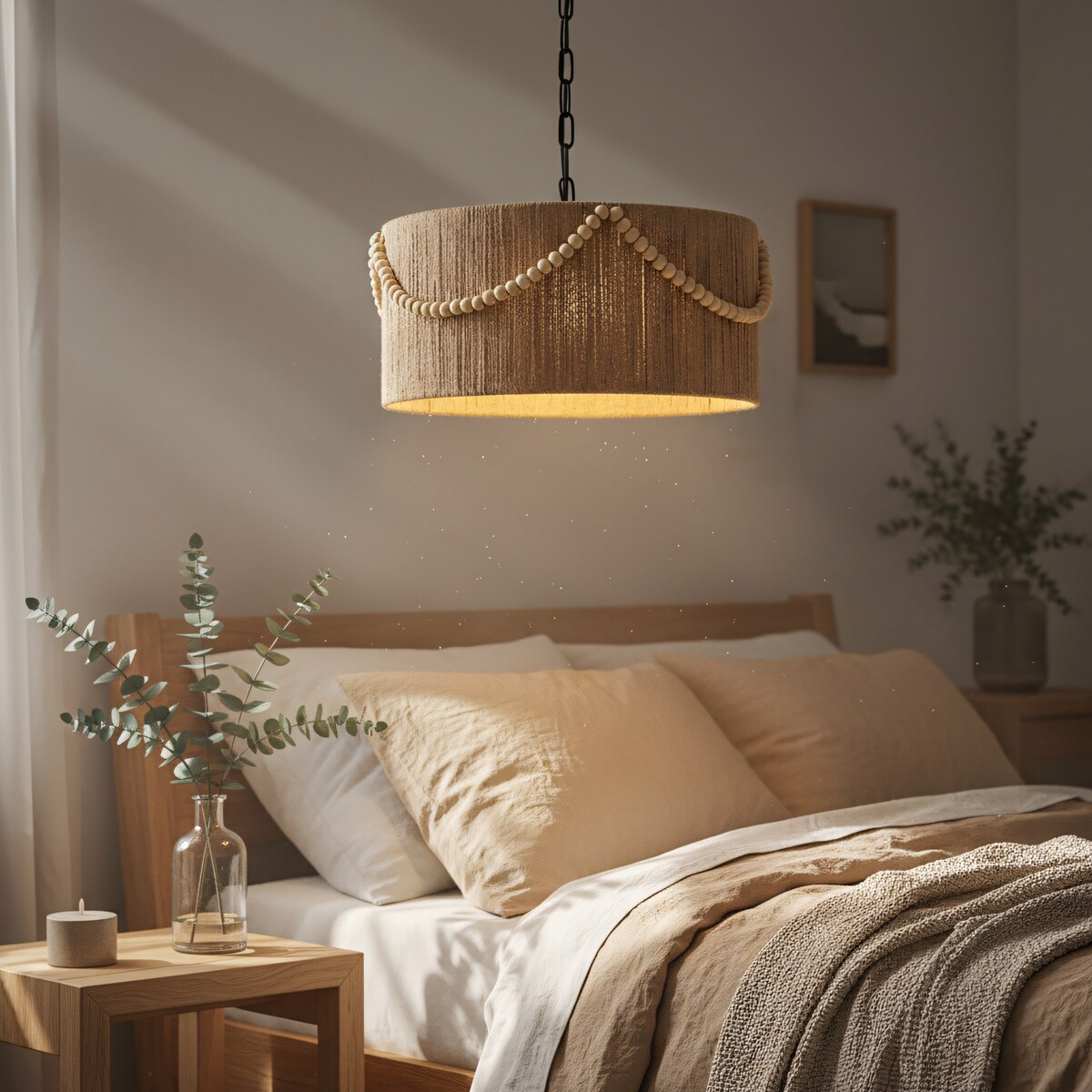 Lampa Sufitowa Wisząca App1741-1Cp 40Cm Czarny, Metal, Sznurek Jutowy
